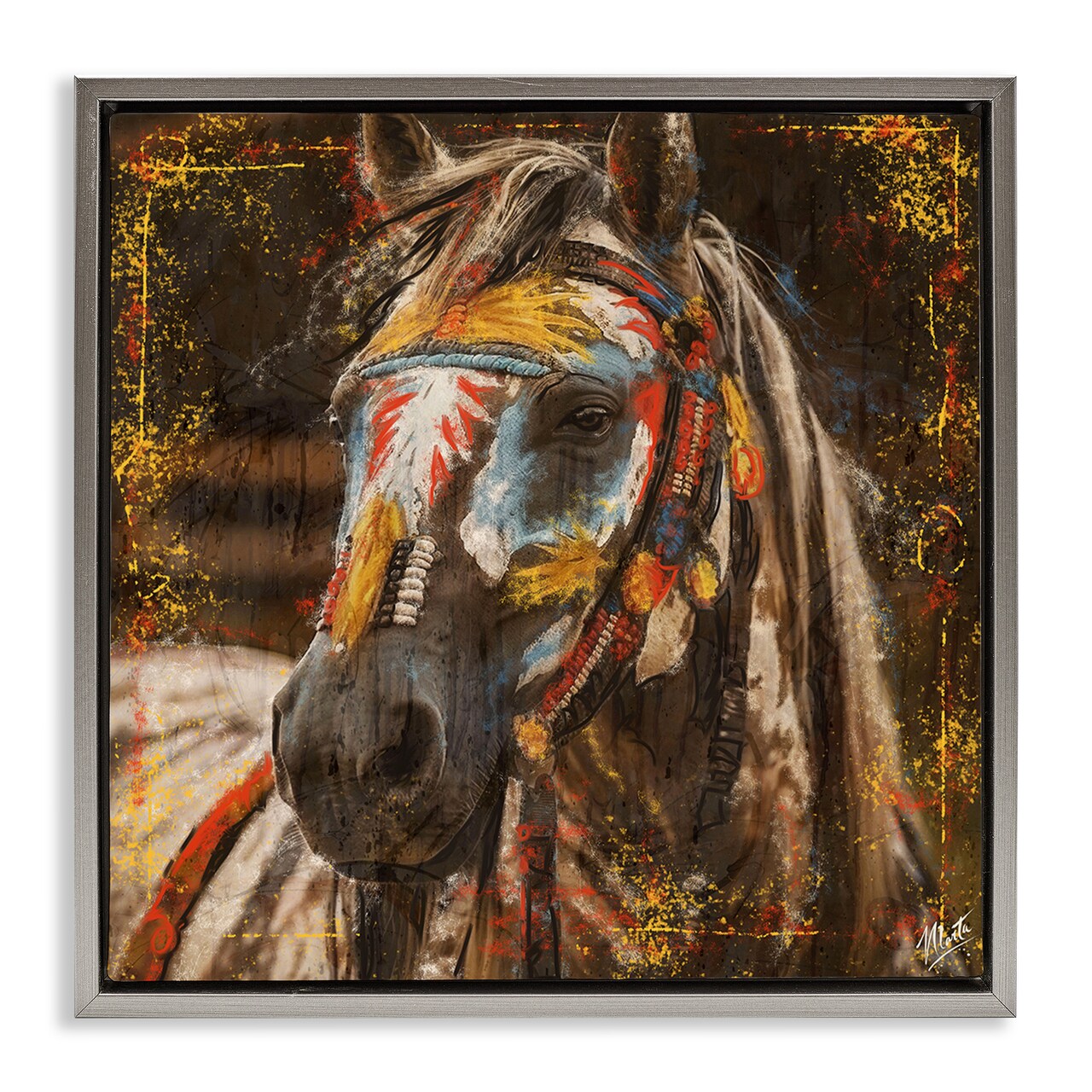 Stupell Industries Patterned Horse Visage Framed Floater Canvas Wall Art Design by Marta Wiley